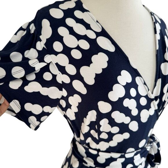 CAbi The Perfect Wrap Dress Blue White Polka Dot Size Small Short Sleeve Maxi - Picture 10 of 10